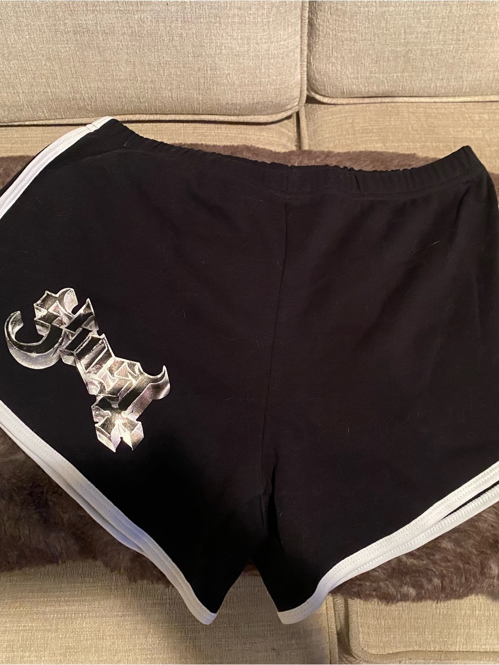 Ghost band merch 2025 Black Athletic Shorts with White Trim and Metallic Graphic